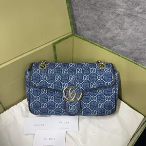 Pre-owned GUCCI Denim Crossbody Bags Marmont Small Chain Flap Blue LNL0406