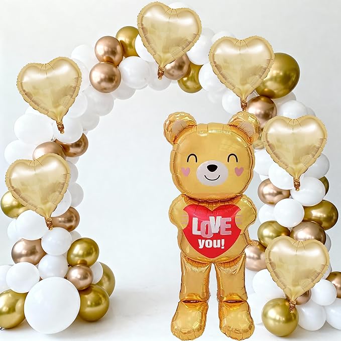 Cartoon Bear Balloons, Valentines Day Wedding Birthday Decorations Decor for Party, Galentines Day Decorations Large Bear Standing Balloon (19inch*16inch*48inch)