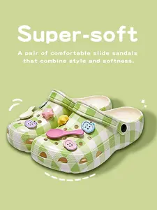 CutePlaid Clogs Sandals for Women, Super Soft Non-Slip Home Slippers, Fashion Casual Indoor/Outdoor Clogs with Charms