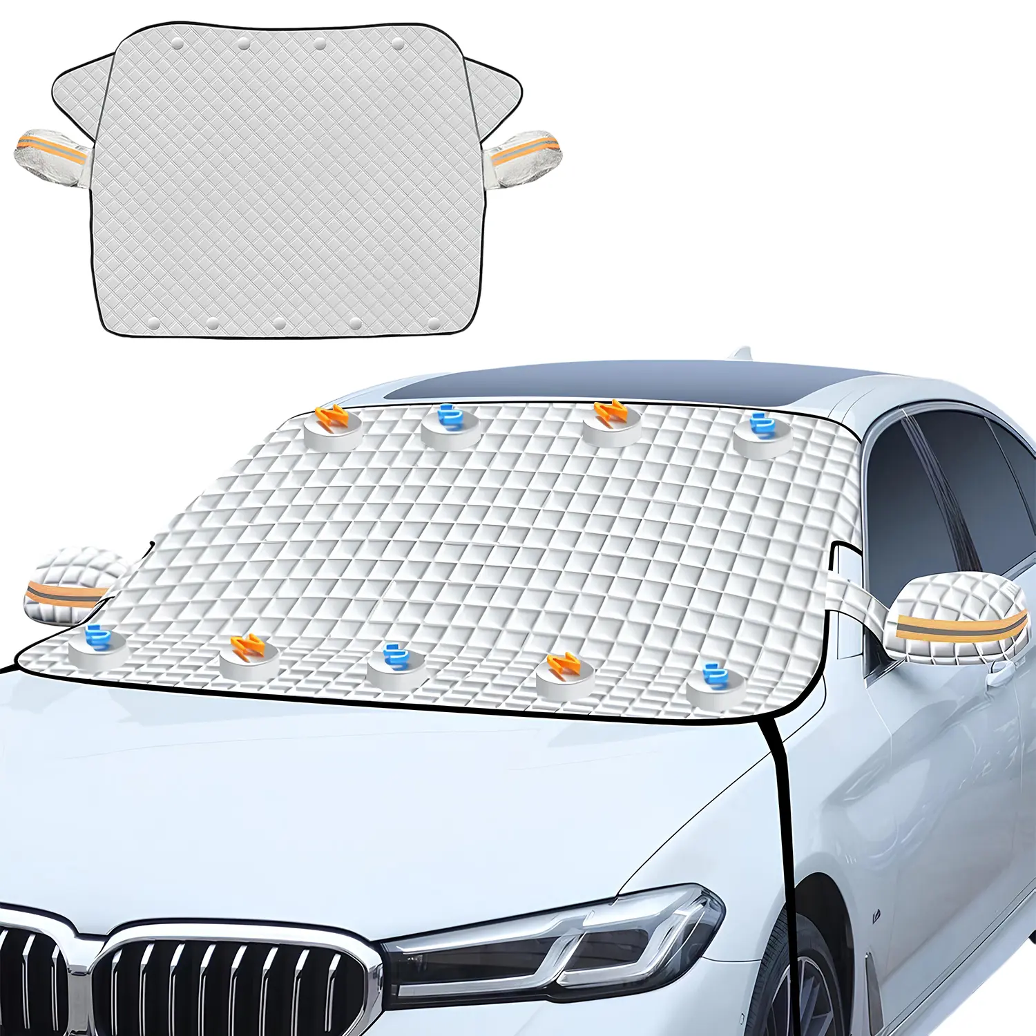 Durable Car Windshield Sun Shade, 4-Layer Heavy Duty Heat Shield with Side Mirror Covers, UV Protection Reflective Cover, Car Sun Protection for SUVs, Trucks & Vans, Durable Sun Shade