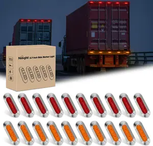 Nilight 20PCS Amber Red Oval Side Marker Lights 4 LED 3.7 Inch Clearance Lamp IP68 Waterproof DC 12-24V with Chrome Bezel Universal for Car Auto Truck Bus Trailer Boat Deck
