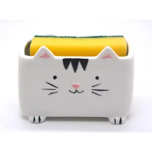 Cat Sponge Holder Cute Cat Decor Kitchen Accessories Cat Home Decor Ceramic Kitchen Sponge Holder Cat Gifts Ideal Gifts for Women Birthdays Valentines Day Gifts