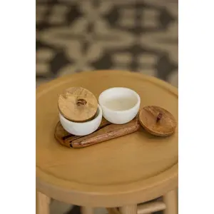 Wood and Marble Condiment Set