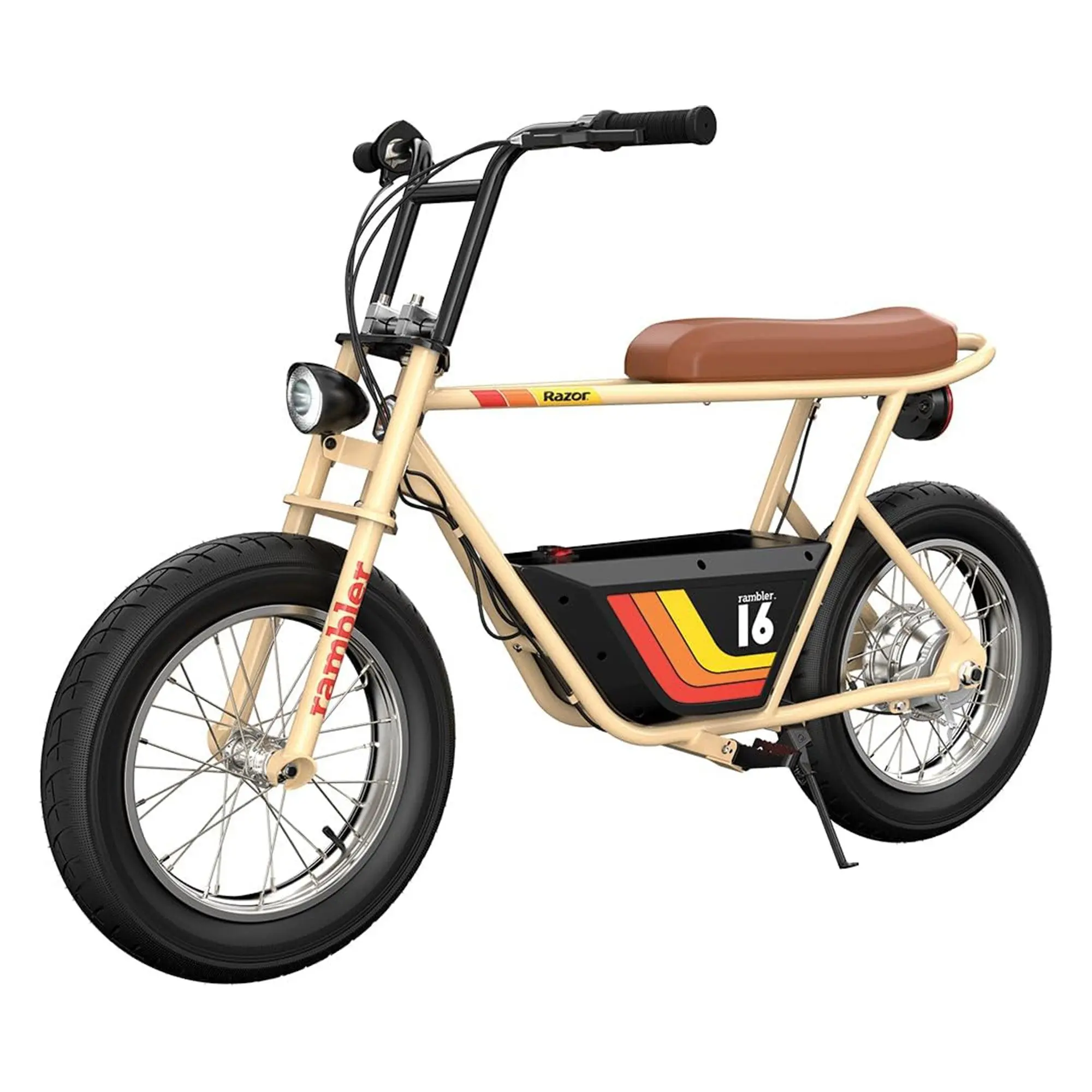 Razor Rambler 16 Electric Retro Minibike with 350W Motor & 36V Battery, Tan Razor Rambler 16 Electric Retro Minibike with 350W Motor & 36V Battery, Tan
