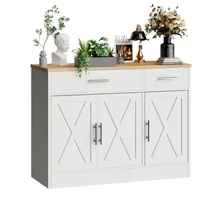 ANNWS Farmhouse Sideboard Buffet Cabinet with Storage with 3 Doors, Barn Doors Buffet Cabinet with Storage
