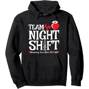 Men's Night Shift Nurse Gifts & Apparel Graphic Hoodie - Cotton Blend Black Long Sleeve Pullover Regular Fit | Soft & Breathable Fabric, Durable Print, Everyday Comfort, Machine Washable, casual graphic hoodie medical night shift