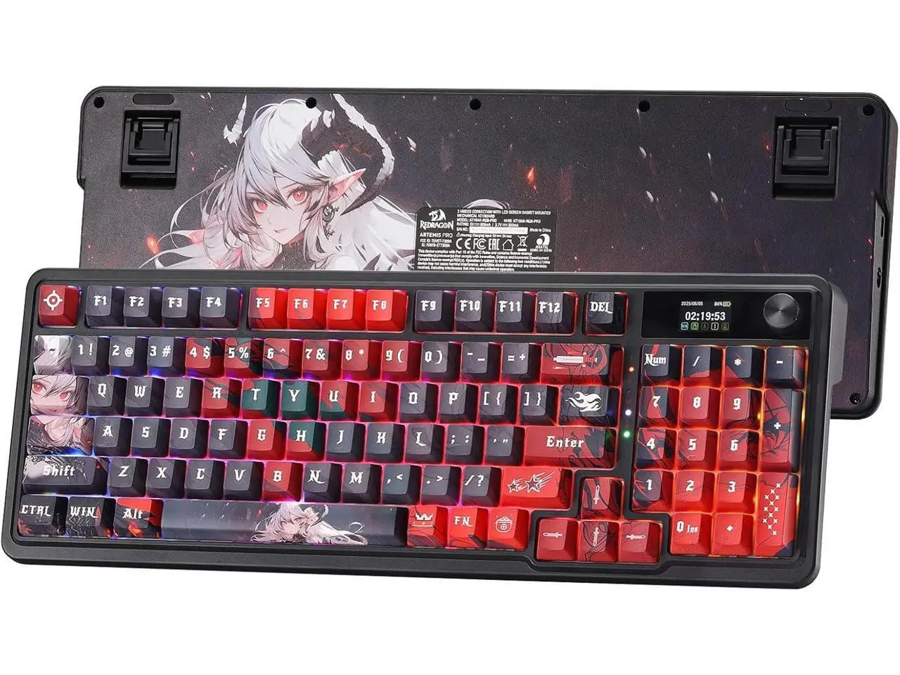 Redragon K719 PRO Wireless Gasket Gaming Keyboard w/Hype Screen & Knob, 95 Keys Mechanical Keyboard, Easy-Control 1.14 TFT Info Display, 5-Layer Noise Dampening