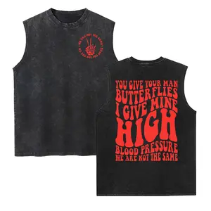 Mens Washed Short-Sleeve Vest, Menswear with Smooth Soft Seamless Fabric, High Blood Pressure Humor Print, Retro Trending Cute Funny Design