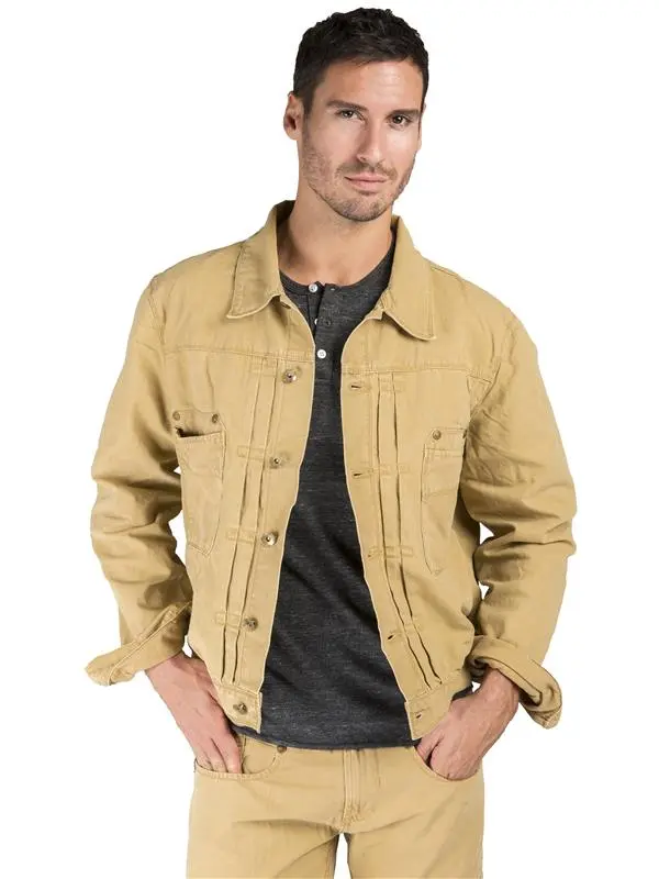 MEN'S COTTON CANVAS TRUCKER JACKET TIMBER COLOR HEAVY RUGGED WASH