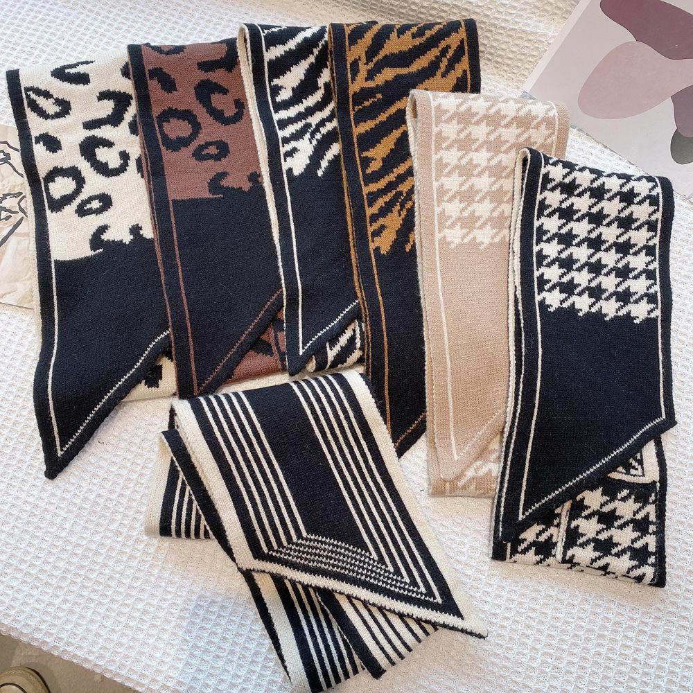 Neck Protection Houndstooth Narrow Scarf Small Long Knitted Small Scarf