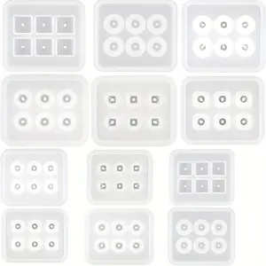 12Pcs/Set Resin Jewelry Silicone Mold with Holes,Synthetic Gemstone Epoxy Molds for Making Earrings,Pendants,Bracelets and Necklaces,Halloween Christmas Party Gifts,DIY Hand Tools Kits