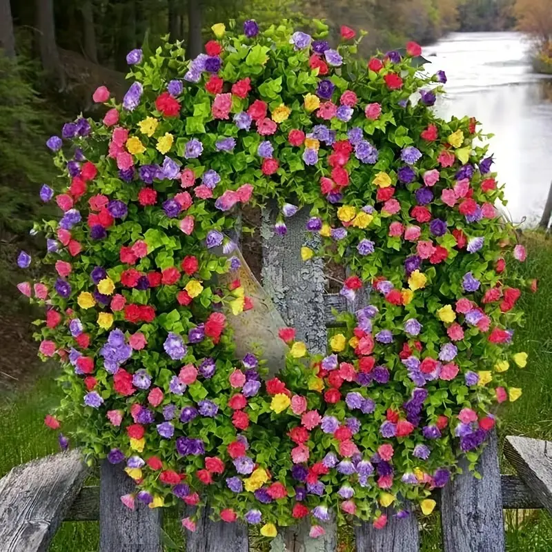 1 Piece 19 Inch Antioxidant Realistic Faux Floral Wreath, Colorful Country Style Spring Hanging Decor, Artificial Flower Garlands for Wedding, Vibrant Faux Flowers, Artificial Flower Decorations
