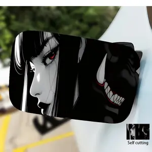 1PC Hardcore Dark Anime Style Girl & Demon Fuel Cap Sticker, Black-White-Red Contrast Personalized Decal, Suitable for Cars, Motorcycles, Helmets, Anime Fan & Trend Lover Scratch Cover Sticker