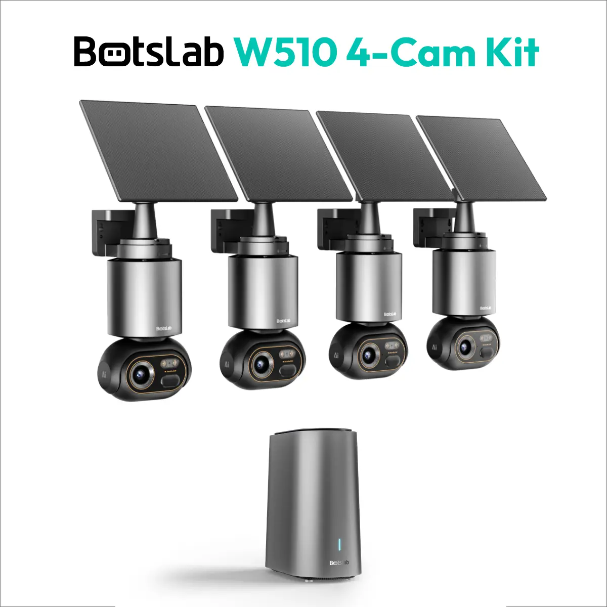 [summerfinds]Botslab Security Cameras Wireless Outdoor 4/2 Cam-Kit 4K Color Night Vision 32G Local Storage Base Station H200 AI Recognition 8MP Ultra-Clear 360° Panoramic View Solar Power Monitor - Protection Lens,father'sdaygifts