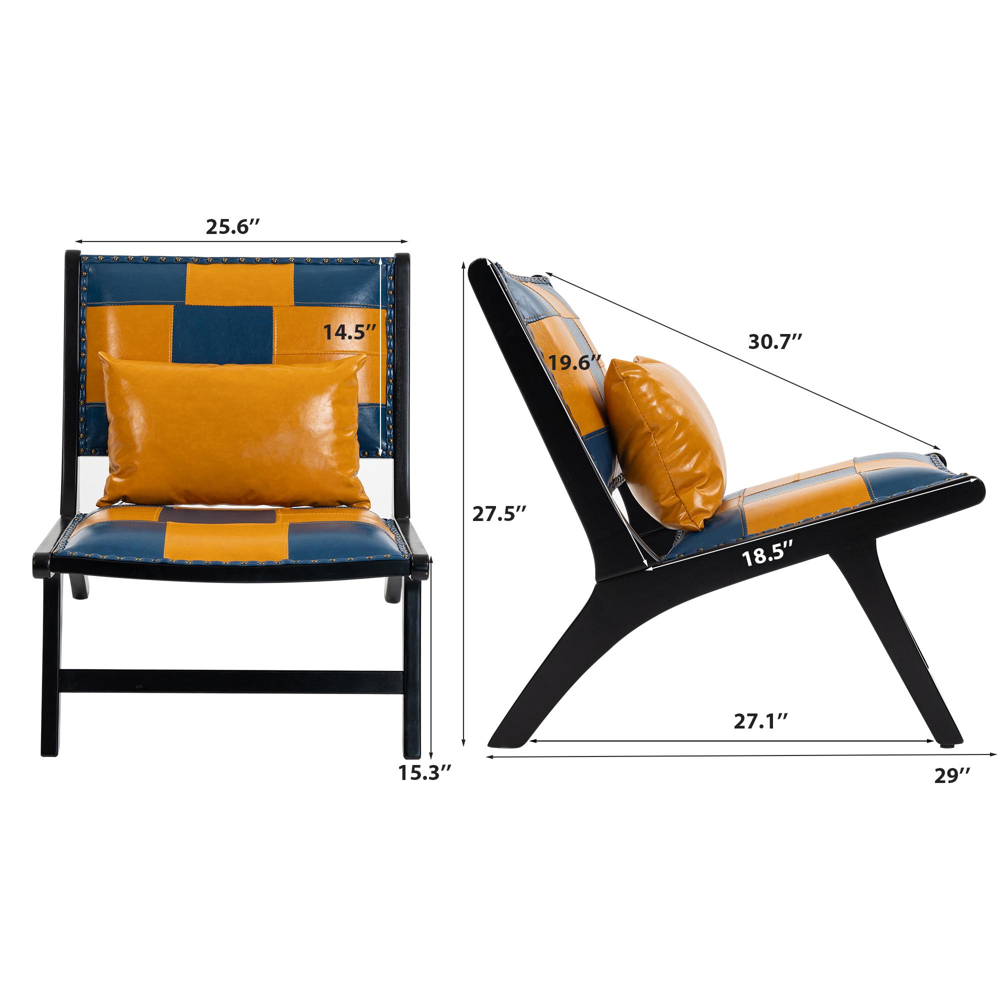 ModernBohoAccentChairforLivingRoom-MidCenturyLoungeChairSideChairIndoor,PULeatherErgonomicCurvedBackWoodFrame,Easy10MinAssembly,MultipleColors(Blue/Yellow&AntiqueBrown),forBedroomReadingNookApartmentDorm