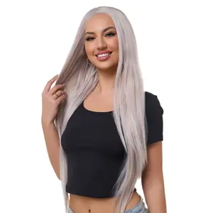 Abhair 24"  Grey Long Straight Synthetic Lace Front Wig