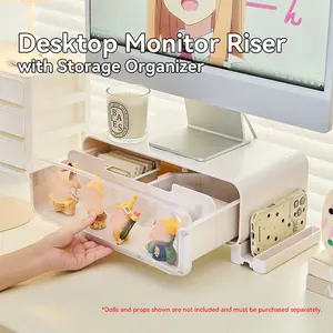 Desktop Monitor Riser with Transparent Showcase Drawer - Display Storage Organizer for Figures, Cosmetics, Office Supplies, Desk Decor & Desk Tidy