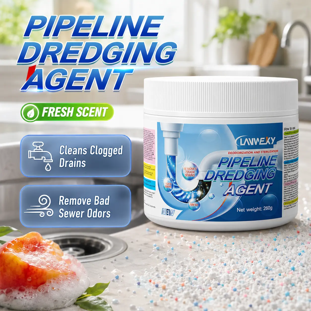 Lanwexy-Powerful Pipe Dredging Agent for Kitchen and Toilet Pipelines - Dissolves 200+ Blockages and Kills 99% of Bacteria