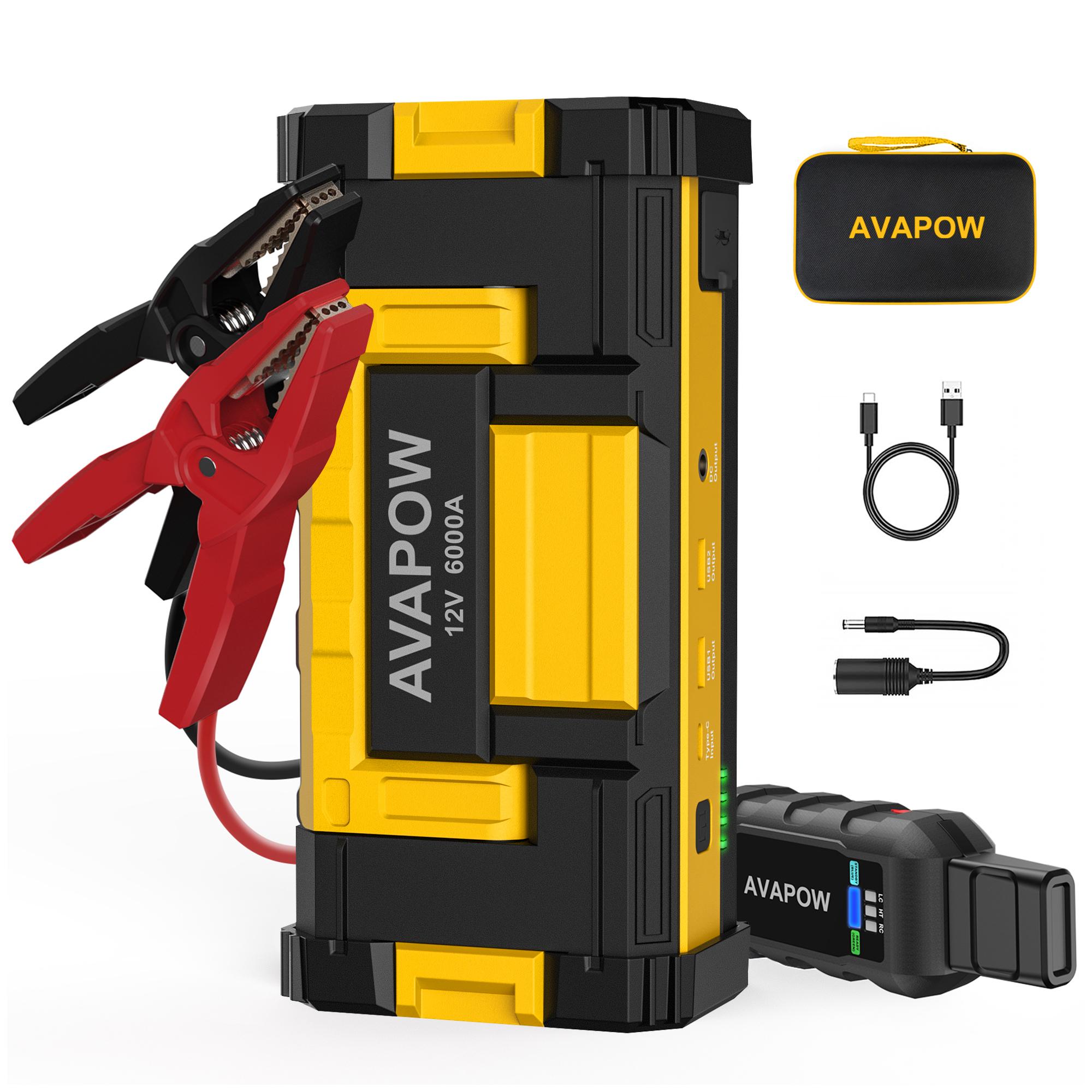 AVAPOW 6000A Car Jump Starter(For All Gas/Up to 12L Diesel),Power bank,Dual USB Quick Charge,AC/DC,12V Jump Pack with Built-in LED Bright Light,Outdoorfun,dealsforyoudays