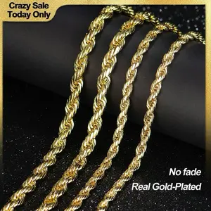 Holylegend 14K Real Gold-Plated Rope Chain Necklace for Women and Men,Upgraded Shine, Faceted Cut, Tarnish-Free, Goldstone necklace 6mm/8mm, 22"/24" Jewelry