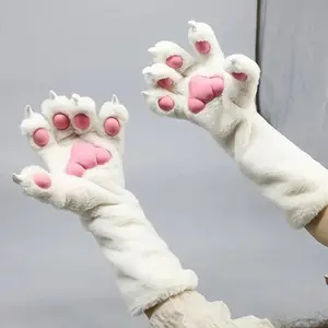 Faux Fur Animal Paw Gloves Claws Pads Cat Bear Fox Wolf Cosplay Mittens for Halloween Comic Con Kigurumi Party Cosplay Costume