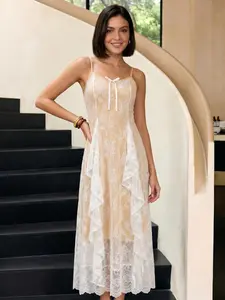 Elegant Women's Lace Ruffle Bowknot Strap Dress, 2026 Fashionable Summer Midi Dress, Perfect for Special Occasions, Chic & Timeless Design, Womenswear