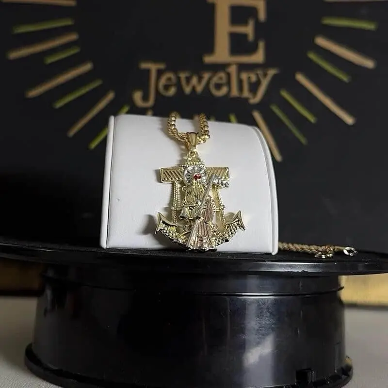 2-Tone Gold-Plated Alloy Heart Shaped Necklace - 24-in 4mm Rope Necklace Chain, Santa Muerte Pendant, Daily Wear, Valentine Gifts for Mom in Luxury Packaging