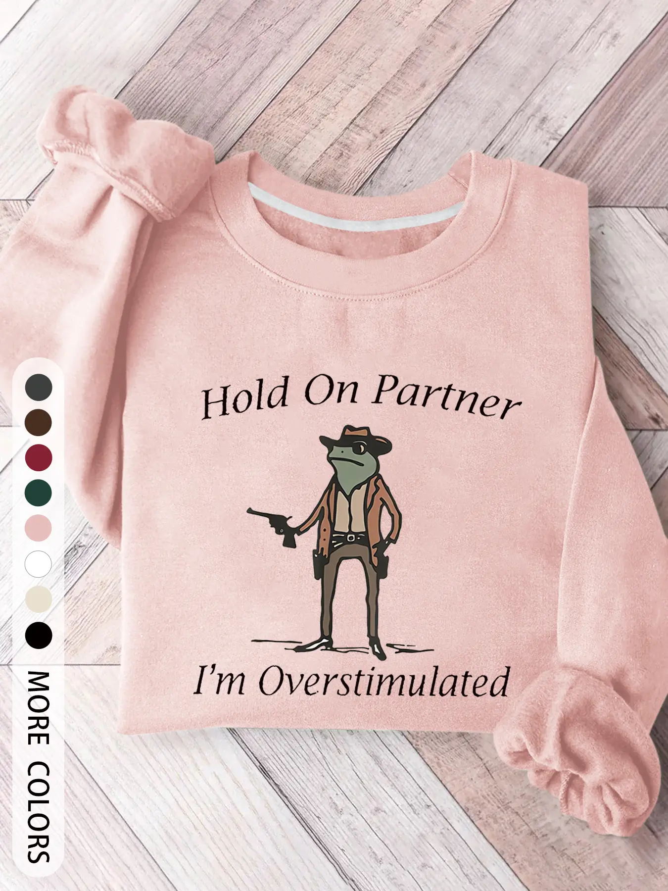 Women's Casual Loose-Fit Pullover Sweatshirt, Round Neck Long Sleeve Denim Graphic Frog Print, Fashionable Comfortable Everyday Top for Fall & Winter