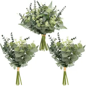 Mixed Artificial Eucalyptus Stems Bulk 15pcs 5 Kinds Faux Silver Dollar Eucalyptus Fern Leaves Picks Artificial Greenery Stems Sprays Bouquet for Vase DIY Wedding Bouquet Floral Arrangement Home