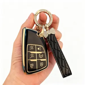 for GMC & Chevy Key Fob Cover & Leather Keychain - TPU Keyfob Case for Suburban Acadia Sierra Tahoe Yukon - 2014-2025