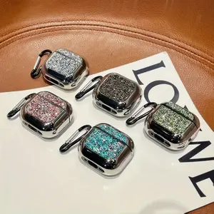 [tx 5C70] Electroplated silver mirror rhinestone suitable for AirPods 4th generation earphone cover luxury pro2nd generation wireless bluetooth earphone soft case