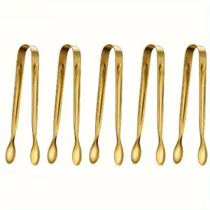 5pcs Golden Mini Serving Tongs - Elegant Stainless Steel Appetizer & Snack Servers for Weddings, Parties, and Charcuterie Trays, Tea Making Tools, Utensils