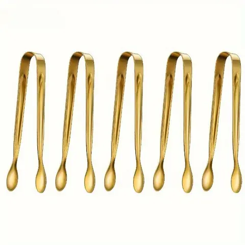5pcs Golden Mini Serving Tongs - Elegant Stainless Steel Appetizer & Snack Servers for Weddings, Parties, and Charcuterie Trays, Tea Making Tools, Tea Accessories, Utensils