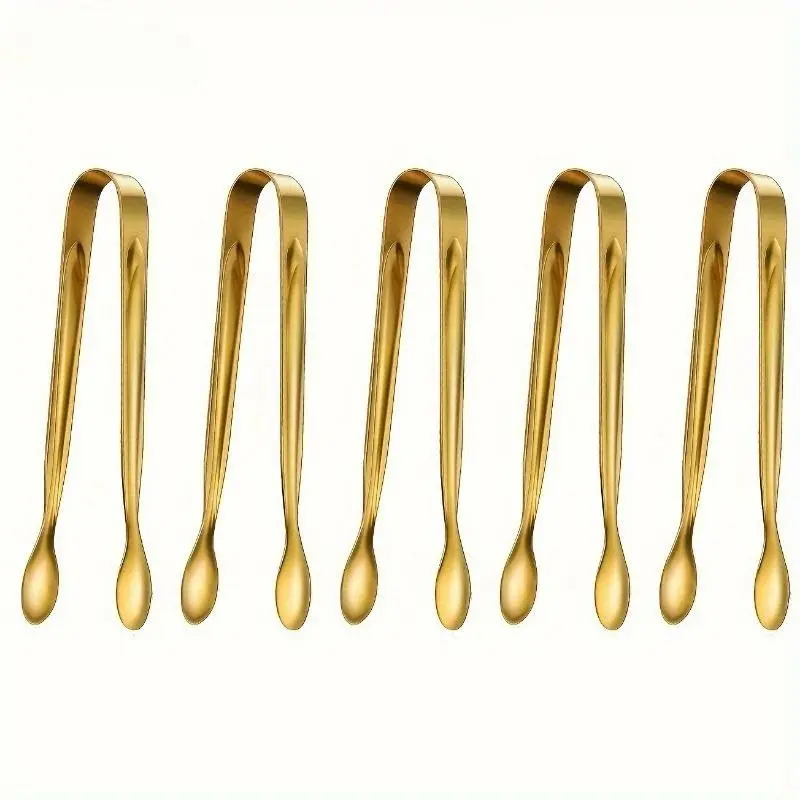5pcs Golden Mini Serving Tongs - Elegant Stainless Steel Appetizer & Snack Servers for Weddings, Parties, and Charcuterie Trays, Tea Making Tools, Tea Accessories, Utensils