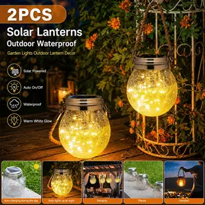 2pcs Solar Lanterns Outdoor Waterproof, LED Solar Wishing Bottle Lights, Garden Lights Outdoor Lantern Decor, Solar Globe Lights Hanging, light up when gets dark for Backyard Porch Balcony Decoration, Warm White