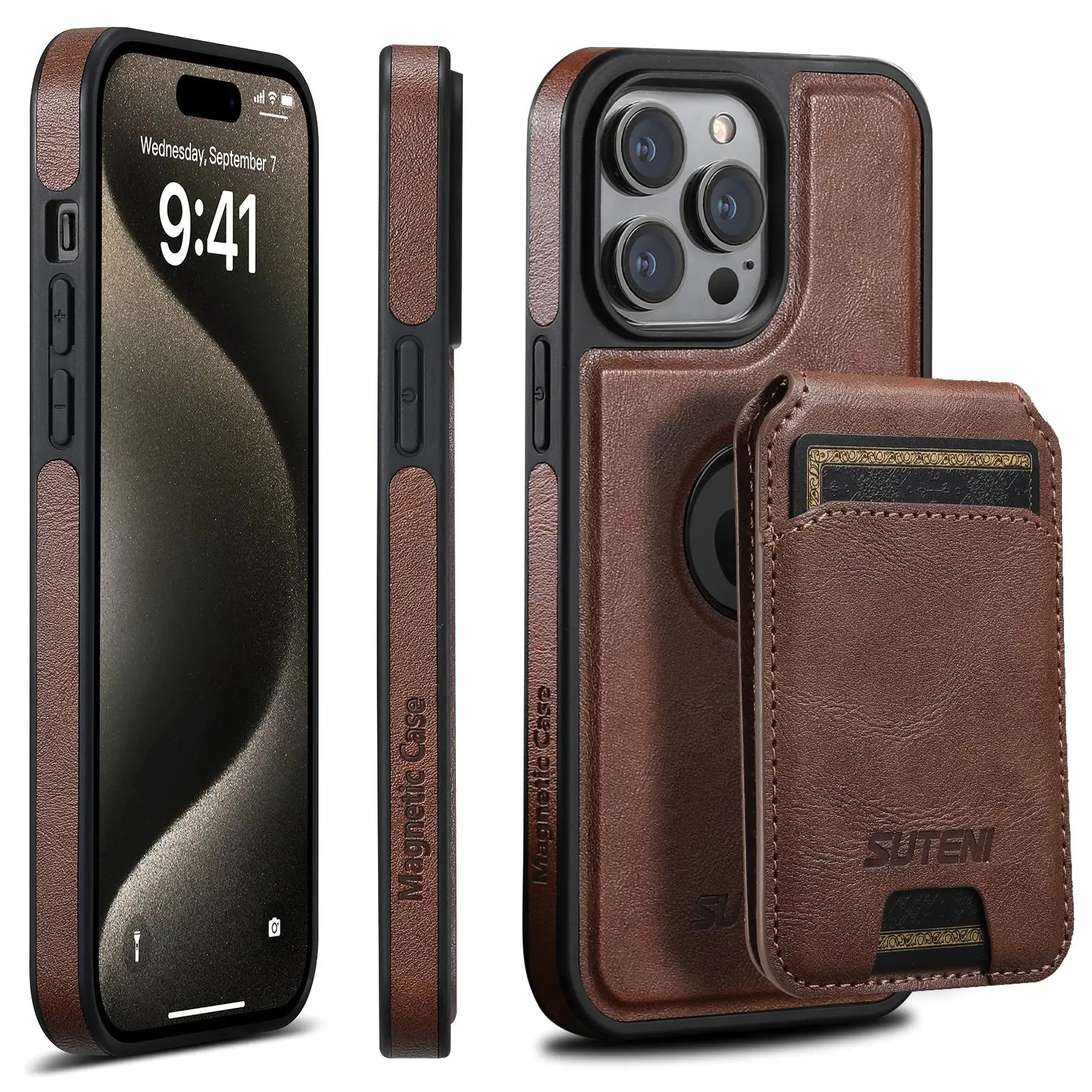 SUTENI 2 In 1 Magnetic Phone Case with Card Holder & Wallet, 1 Count PU Leather Phone Protective Cover, Phone Accessory Compatible With iPhone 15 14 1