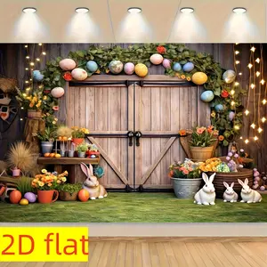 Easter Bunny & Egg Banner Background, Spring Garden Theme Photography Backdrop, Perfect for Birthday Parties, Car Tailgate Parties, Cake Table Decor