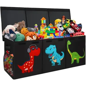 Extra Large Toy Box Collapsible Sturdy Storage Organizer with Lids Dinosaur Toybox for Boys Girls 40x16x16 Toy Chest Bin Baskets for Living Room Playroom Bedroom Nursery Black