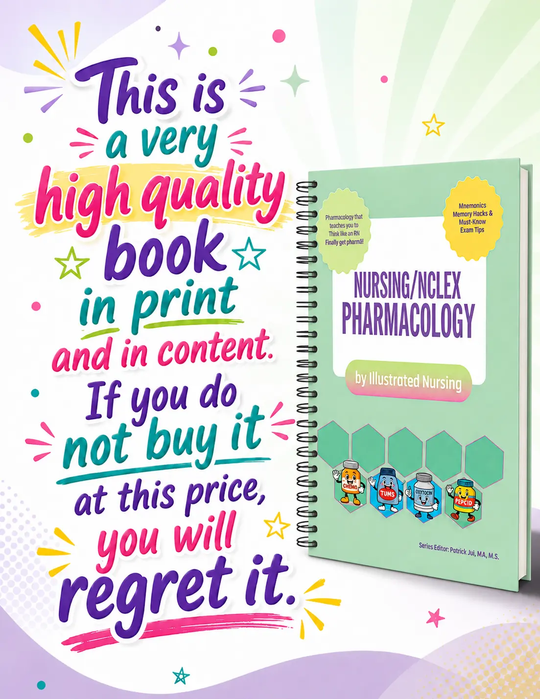 Nursing/ NCLEX Pharmacology Book for Nursing School & NCLEX Review. 230 engaging pages  Spiral book English Paperback Learning Books