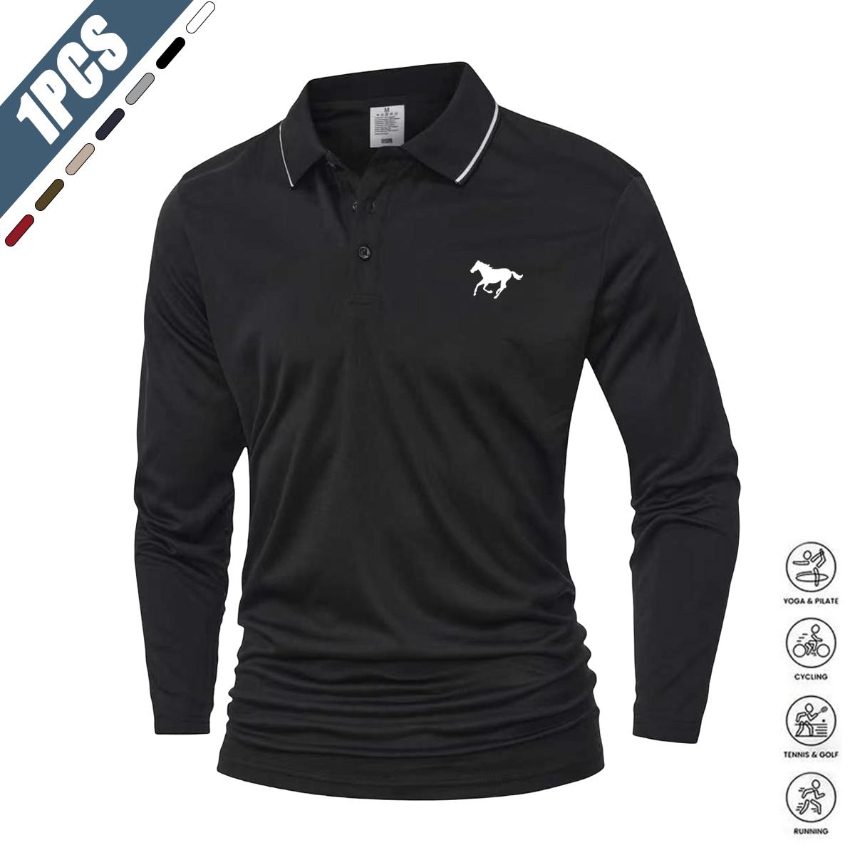 Men's 100% Polyester Solid Long-Sleeve Polo Shirt Set - White + Gray + Black, Loose-Fit, Casual Sportswear, Athletic Active Tops, Golf Wear for Spring & Autumn, Menswear