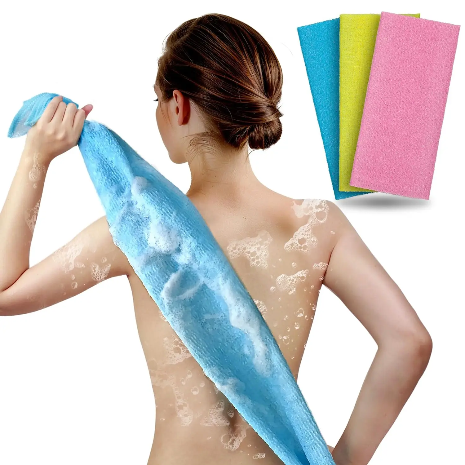 Exfoliating Washcloth Exfoliating Body Scrubber Back Scrubber for Shower Japanese Washcloth Bath Wash Cloth Korean Exfoliating Luffah Towel Beauty Washcloth Sponge Loofah Body Scrub 3 Pack