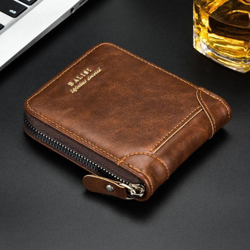 2025 New Men's Wallet PU Leather Purse Zipper Retro Style Short Wallets Men Card Holders Coin Storage Money Bag Do Not Wash