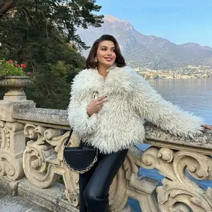 2025 New European and American Winter Style Elegant Simple Turn-down Collar Long Sleeve Faux Fur Warm Coat for Women