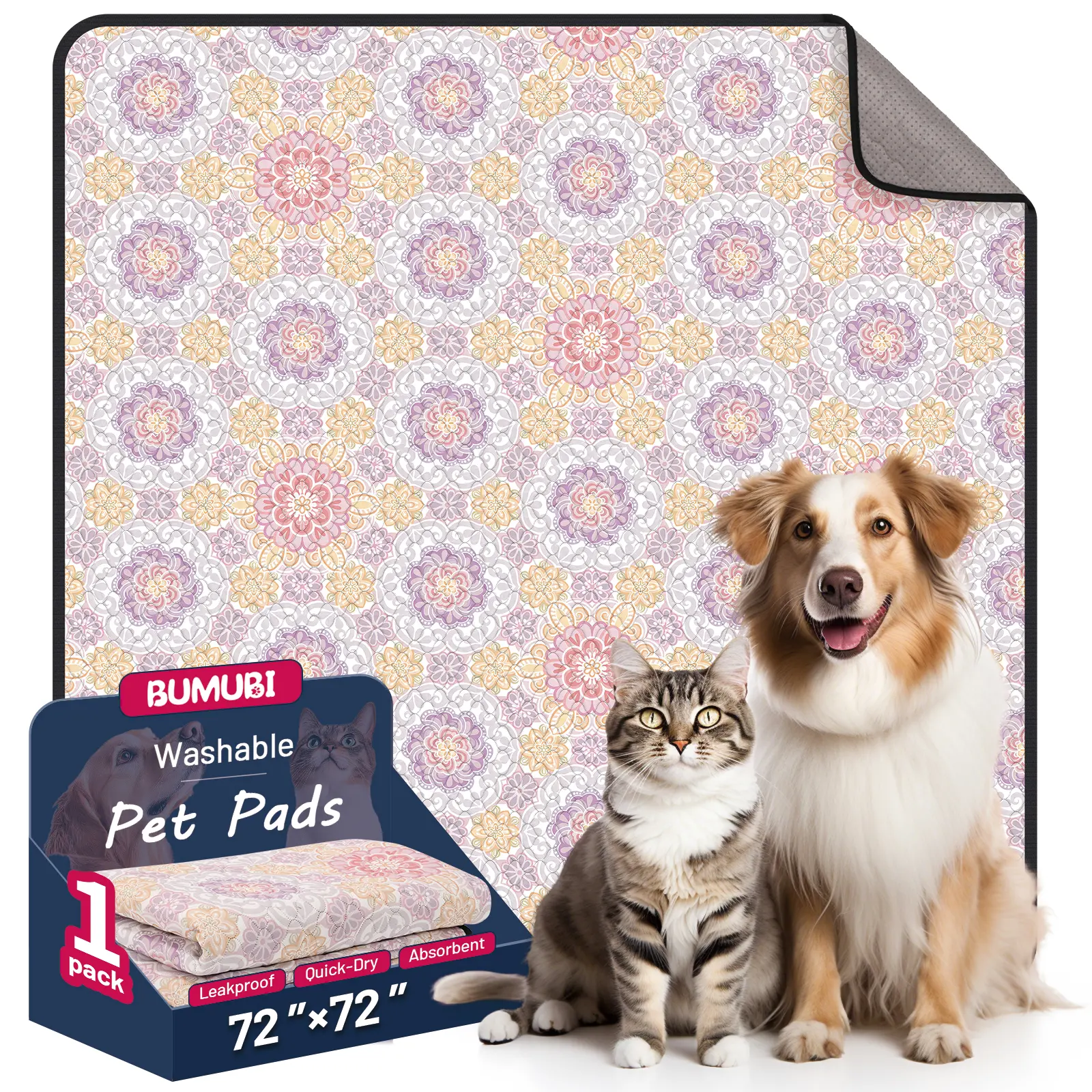 Pink-Washable Dog Pee Pads - Absorbent, Reusable, Waterproof, Leak - Proof & Non - Slip for Training
