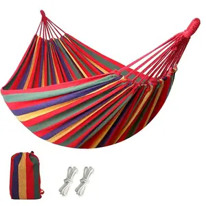 Outdoor Garden Camping Stripe Pattern Foldable Hammock with Strap & Storage Bag, Portable Durable Hammock for Outdoor & Indoor Patio Backyard Beach