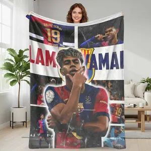 Soccer Inspiration Fleece Blanket  Barcelona Style Jersey Print Pattern  Soft Warm Breathable Lightweight Cozy Throw  Perfect for Bedroom Decor  Living Room Sofa  Travel Gift  Office Nap  Sports Fan Collection Use
