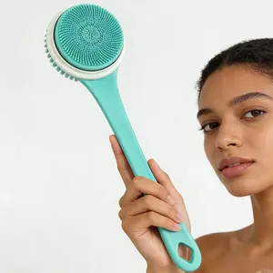 Electric Body Cleanser with Brush Head, Waterproof Rechargeable Silicone Body Brush, Detachable Handle for Shower Back Washing, Exfoliating Tool