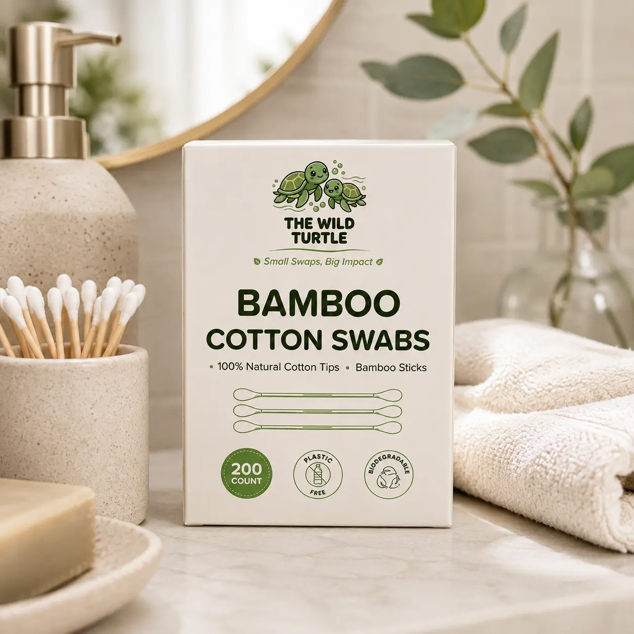 Bamboo Cotton Swabs — Plastic-Free, Biodegradable (200-Count)