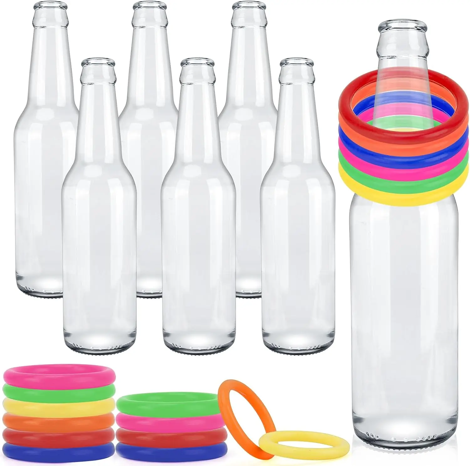 30-Pc Ring Toss Carnival Game Set, Halloween Fall Gift with 24 Plastic Rings & 6 Glass Bottles for Backyard Summer Fun & Occasions (Toys & Hobbies, Sports & Outdoor Play)