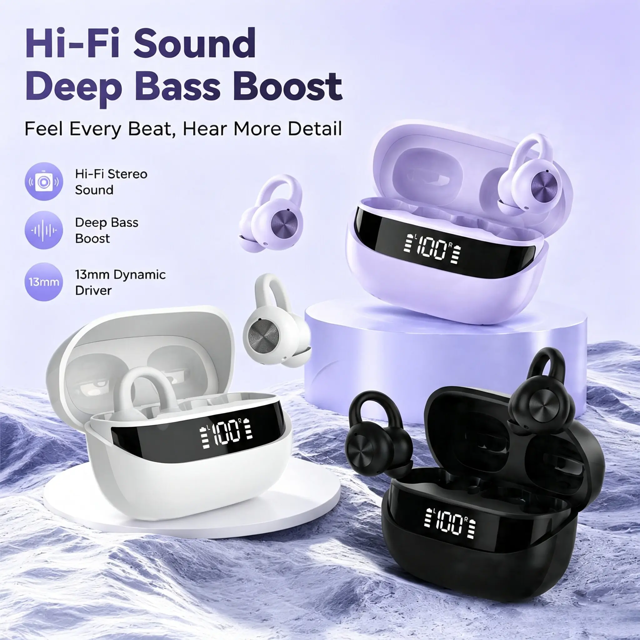 HEARNICE 2026 New Wireless 5.4 Ear-Clip Headphones - Audio Upgrade, LED Digital Battery Display, Hi-Fi HD Stereo 360° Surround Sound, ENC Noise Cancelling Mic for HD Calls, Memory Sync, Mobile Charging, Ultra-Long Battery, Fingerprint Touch Controls, Elec